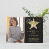 Black and Gold Stars Foto Retirement Party Einladung (Stehend Vorderseite)