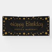 Black and Gold Stars Happy Birthday Banner (Horizontal)