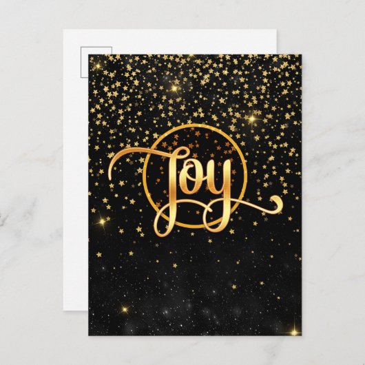 Black and Gold Stars JOY Ankündigungspostkarte (Vorne/Hinten)