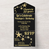 Black and Gold Stars jubeln bis 30 Jahre Geburtsta All In One Einladung (Innen Boden)