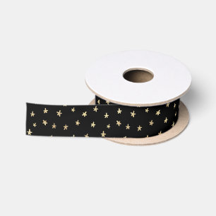 Black and Gold Stars Satin Ribbon Satinband