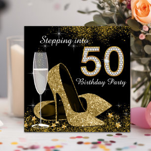 Black and Gold Stepping zu 50 Geburtstagsparty Einladung