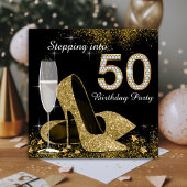 Black and Gold Stepping zu 50 Geburtstagsparty Einladung
