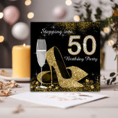 Black and Gold Stepping zu 50 Geburtstagsparty Einladung