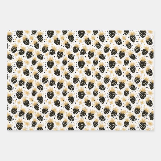 Black and Gold Strawberry Pattern Geschenkpapier Set (Vorderseite 3)