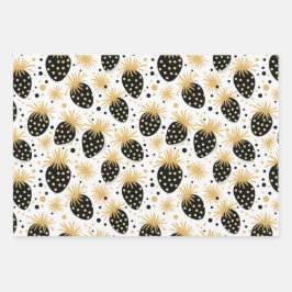 Black and Gold Strawberry Pattern Geschenkpapier Set