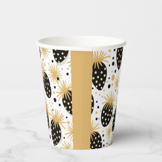 Black and Gold Strawberry Pattern Pappbecher (Rechts)