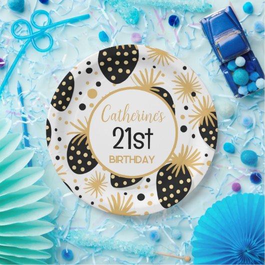 Black and Gold Strawberry Pattern Pappteller (Party)