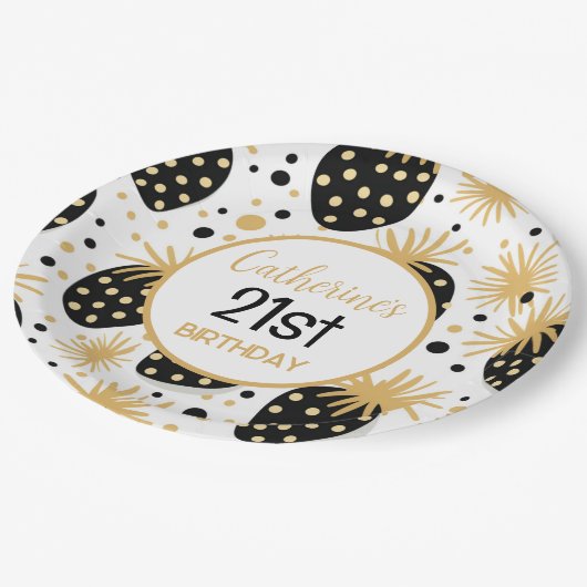 Black and Gold Strawberry Pattern Pappteller (Schrägansicht)