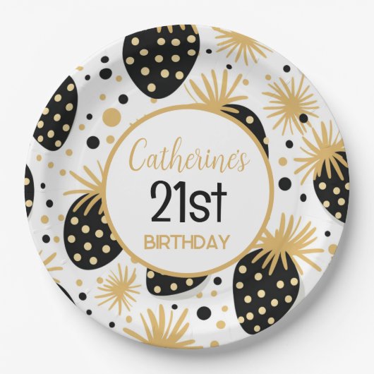 Black and Gold Strawberry Pattern Pappteller (Vorderseite)