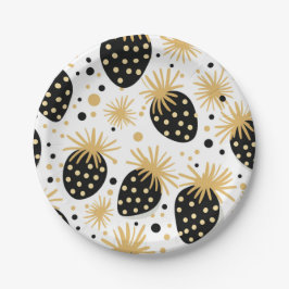 Black and Gold Strawberry Pattern Pappteller