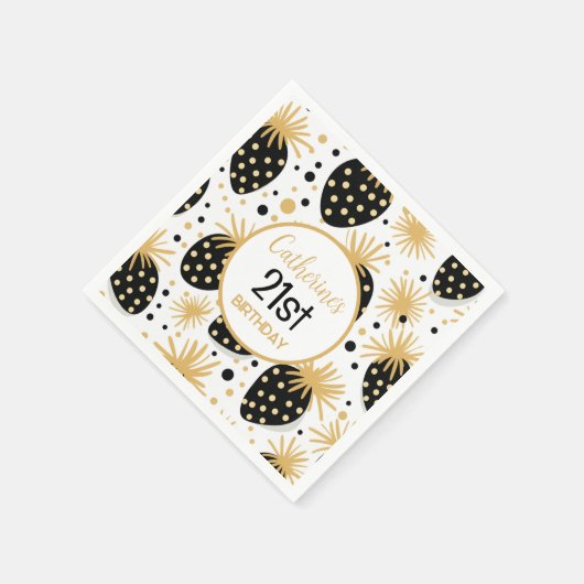 Black and Gold Strawberry Pattern Serviette (Ecke)
