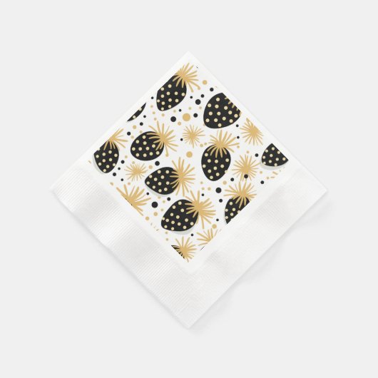 Black and Gold Strawberry Pattern Serviette (Ecke)