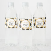 Black and Gold Strawberry Pattern Wasserflaschenetikett (Flaschen)