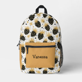 Black and Gold Strawberry Pattern With Name Bedruckter Rucksack