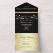 Black and Gold String Lights Hochzeit All In One Einladung (Innen Boden)
