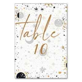 Black and Gold Sun Moon Stars Hochzeit Tischnummer