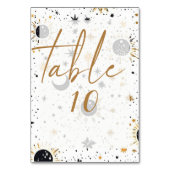 Black and Gold Sun Moon Stars Hochzeit Tischnummer (Rückseite)