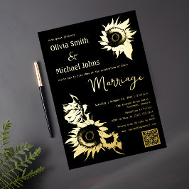 Black and Gold Sunflower QR Code Wedite Folien Feiertagskarte