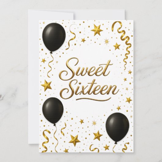 Black and Gold Sweet 16 Birthday Party Einladung (Rückseite)