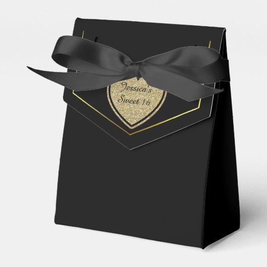 Black and Gold Sweet 16 Gefallen Geschenkboxen Geschenkschachtel (Vorderseite)
