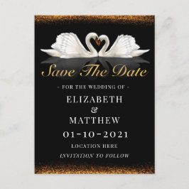 Black and Gold Themed mit Swans Wedding Ankündigungspostkarte