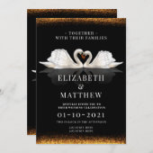 Black and Gold Themed mit Swans Wedding Einladung (Vorne/Hinten)