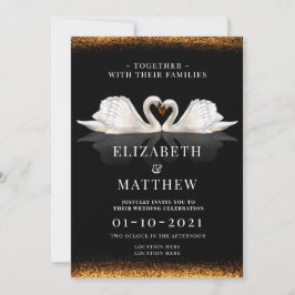 Black and Gold Themed mit Swans Wedding Einladung