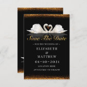 Black and Gold Themed mit Swans Wedding Save The Date (Vorne/Hinten)