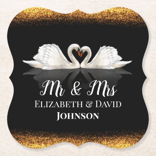 Black and Gold Themed mit Swans Wedding Untersetzer (Vorderseite)