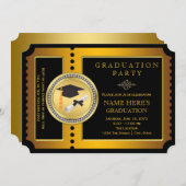 Black and Gold Ticket Graduation Party Einladung (Vorne/Hinten)