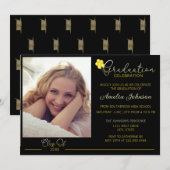 Black and Gold Toned Photo Graduation Einladung (Vorne/Hinten)