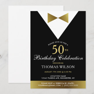 Black and Gold Tuxedo | 50. Geburtstagseinladungen Einladung