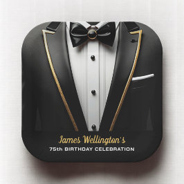 Black and Gold Tuxedo Geburtstagsveranstaltung Pappteller