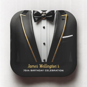 Black and Gold Tuxedo Geburtstagsveranstaltung Pappteller