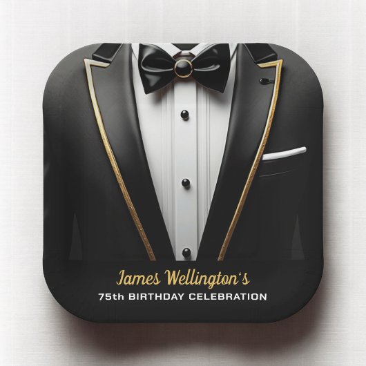 Black and Gold Tuxedo Geburtstagsveranstaltung Pappteller