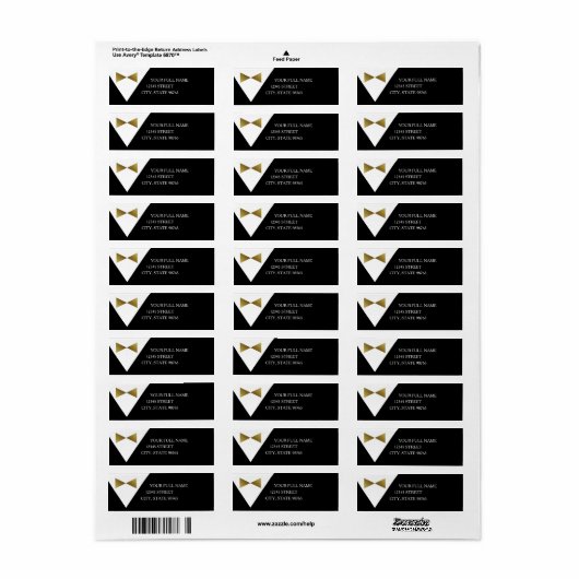 Black and Gold Tuxedo Rücksendeadressen-Aufkleber (Vorne)