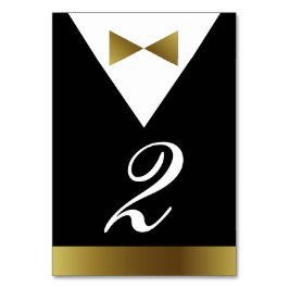 Black and Gold Tuxedo Tischnummern | Formelles Par
