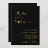 Black and Gold Typografy Script Monogram Wedding Einladung (Vorne/Hinten)