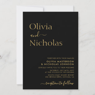 Black and Gold Typografy Script Monogram Wedding Einladung
