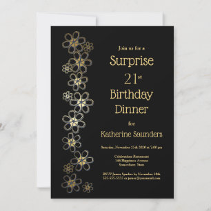 Black and Gold Überraschung 21. Geburtstag Dinner Einladung