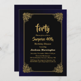 Black and Gold Überraschung 40. Geburtstagsessen Einladung