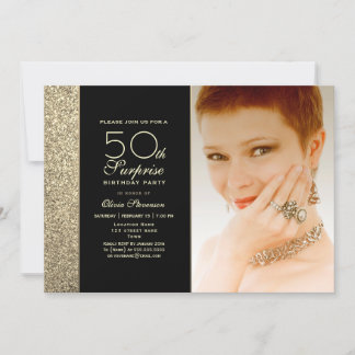 Black and Gold Überraschung 50. Geburtstag Einladung