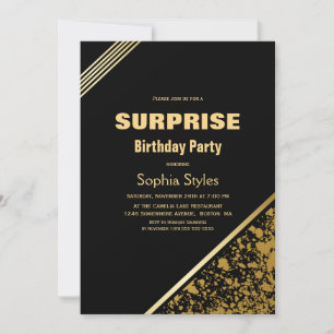 Black and Gold Überraschung Geburtstagsparty Einladung