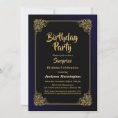 Black and Gold Überraschung Geburtstagsparty Einladung (Vorderseite)