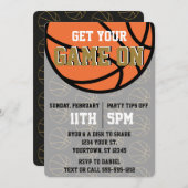 Black and Gold Uni Basketball Party Einladung (Vorne/Hinten)