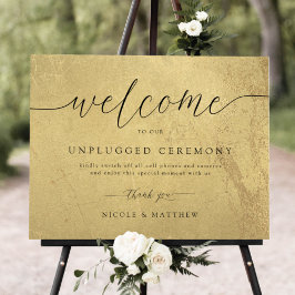 Black and Gold Unplugged Wedding Welcome Sign Poster