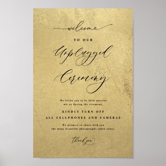 Black and Gold Unplugged Zeremonie Hochzeitszeiche Poster (Vorne)