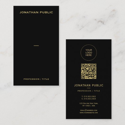 Black And Gold Upload Logo Here Custom QR Code Visitenkarte (Vorne/Hinten)