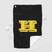Black and Gold Varsity Letter Golf Towel Golfhandtuch (Insitu)